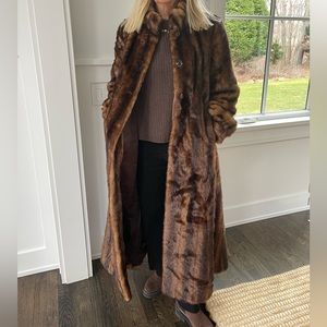 Classy Brown Faux Fur Full Length Coat size M